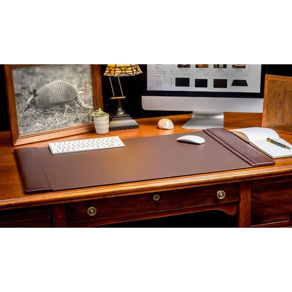 Chocolate Brown Leather 34 X 20 Side-Rail Desk Pad